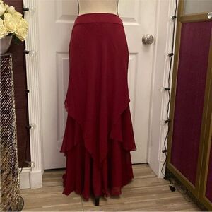Carmen Marc Valvo 100% silk tulip layered maxi skirt, M